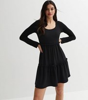 New Look Black Jersey Frill Tiered Mini Smock Dress